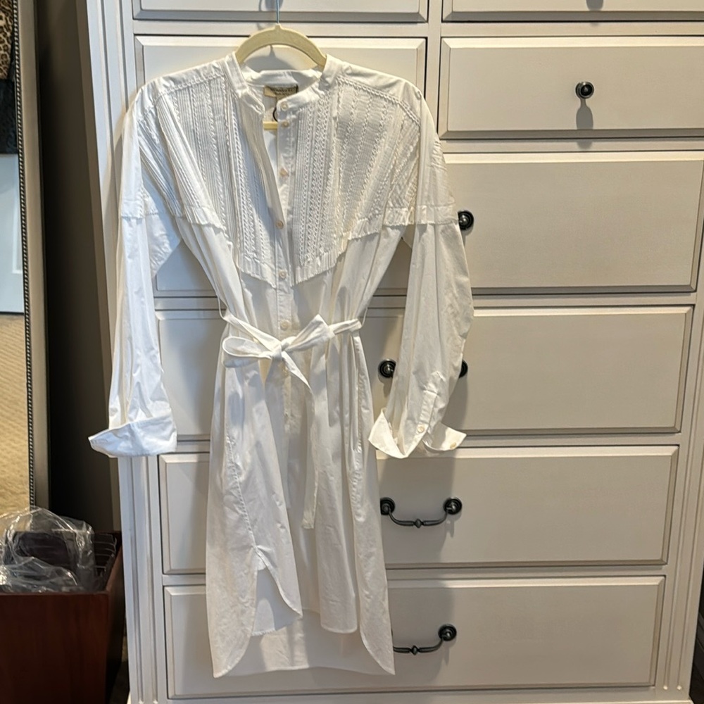 Burberry dress white with beautiful trim detail. NWT Crisp, clean, classic.